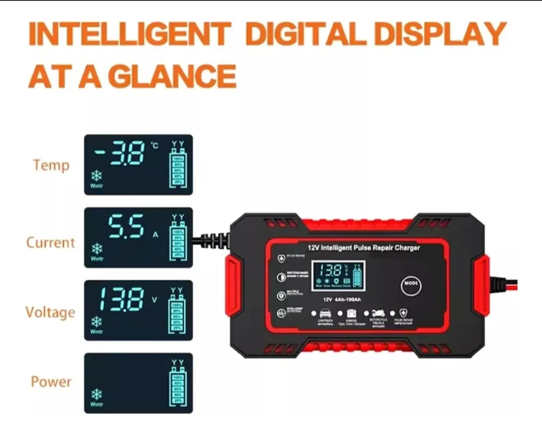 Cargador De Baterias Carro Y Moto Con Pantalla Lcd 12 V 6 A - DistriQuilla